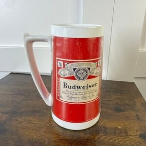 Vintage Budweiser Beer‎ Mug Plastic Red White Collectible Barware Thermo-Serv